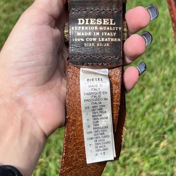 Diesel 1978 Metal Logo Buckle Designer Cow Leather Belt Size 38 - Picture 5 of 10